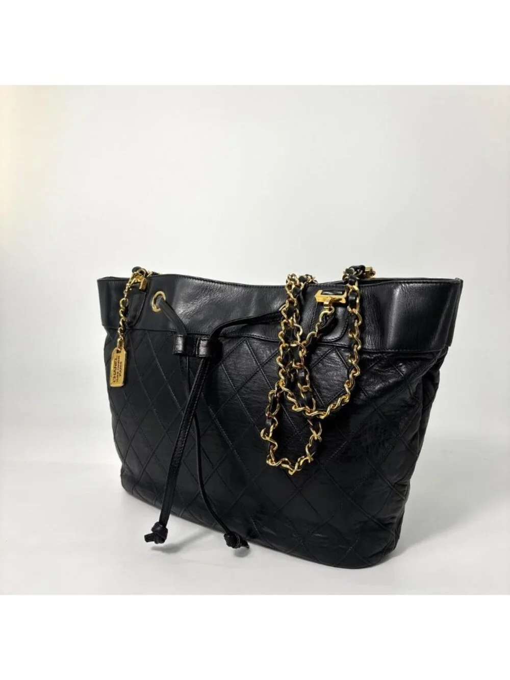 Chanel Bicolor Chain Tote Shoulder Bag Black